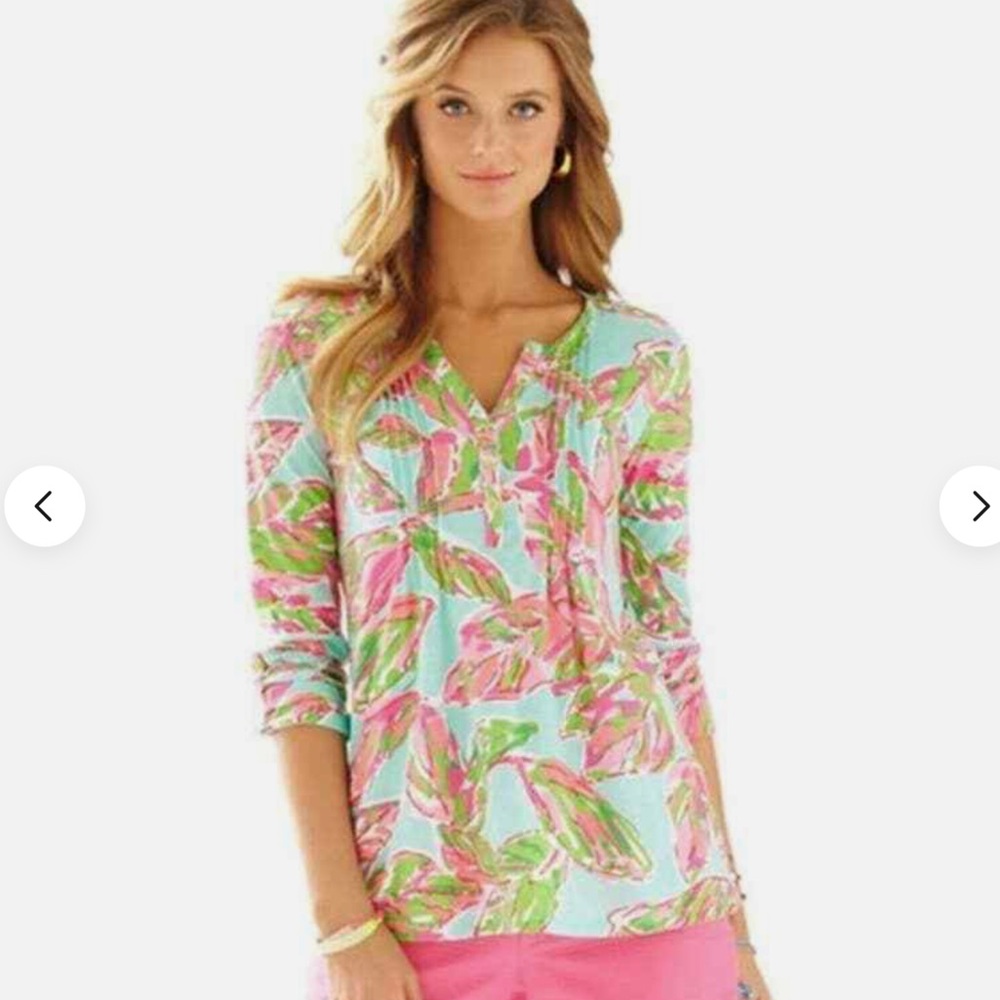 Lilly Pulitzer Dorothy Pleated Henley Blouse XS